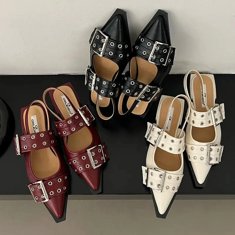 Buckle Sling back Pointed Toe Female Sandals Mules - Glova