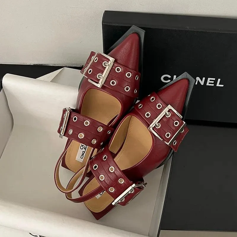 Buckle Sling back Pointed Toe Female Sandals Mules - Glova