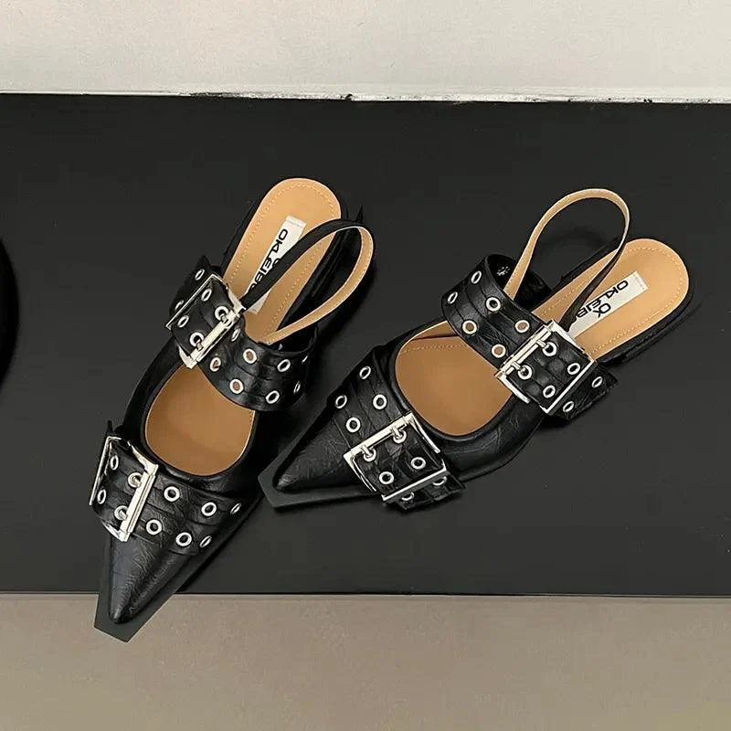 Buckle Sling back Pointed Toe Female Sandals Mules - Glova