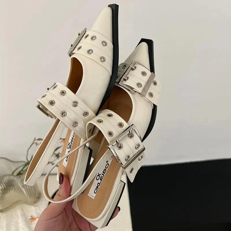 Buckle Sling back Pointed Toe Female Sandals Mules - Glova