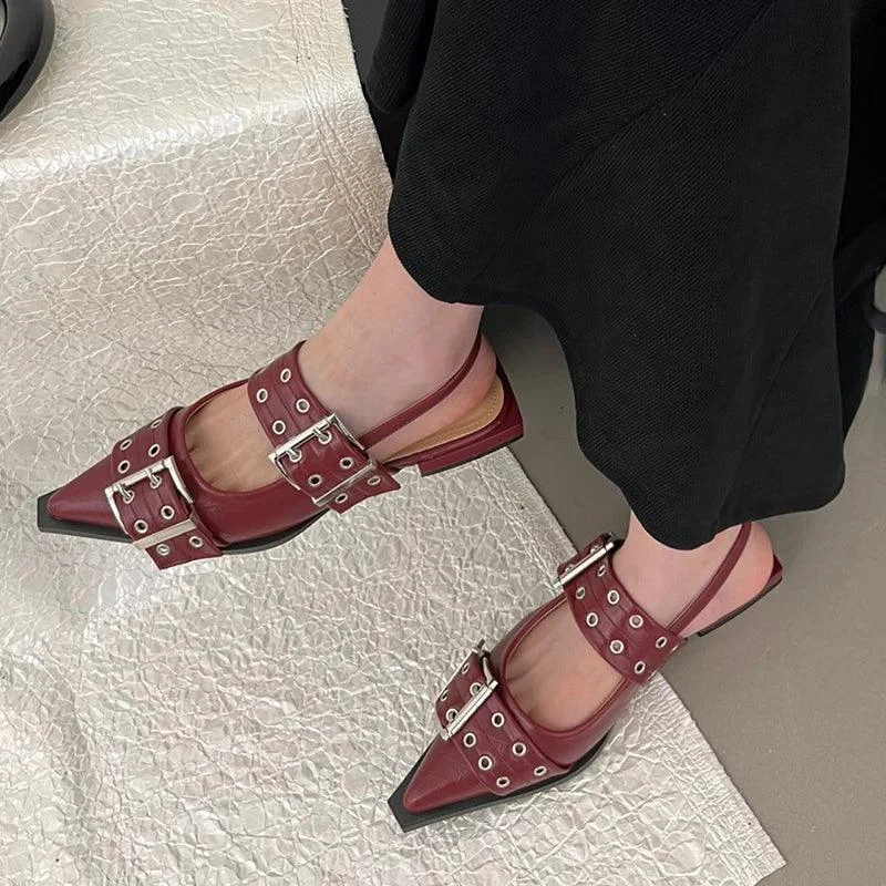 Buckle Sling back Pointed Toe Female Sandals Mules - Glova