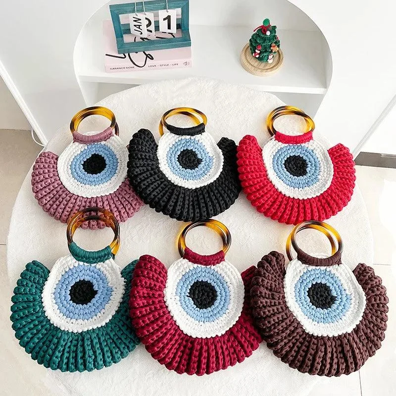 Bull's Eye Crochet Knit Round Retro Mini Totes - Glova