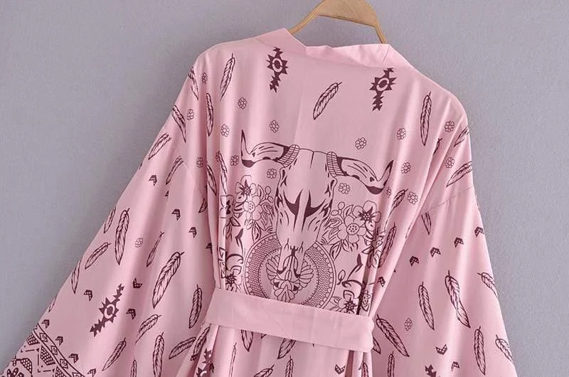 Bull Skull Print Kimono - Glova