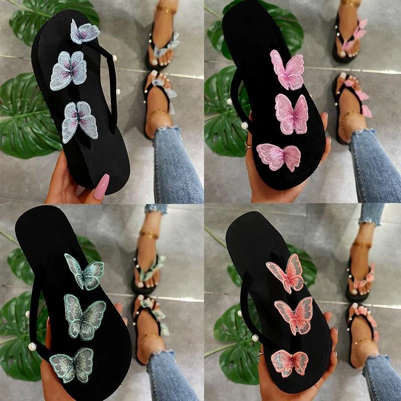 Butterflies All Over Flip Flops - Glova