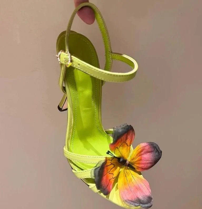 Butterfly Crossed Thin Belt High Heel Women's Sandals - Glova