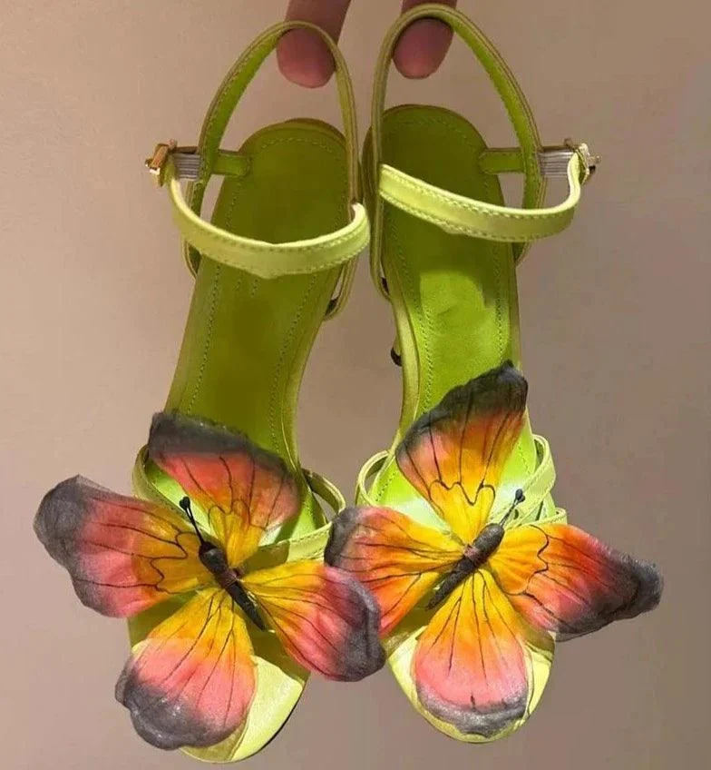 Butterfly Crossed Thin Belt High Heel Women's Sandals - Glova