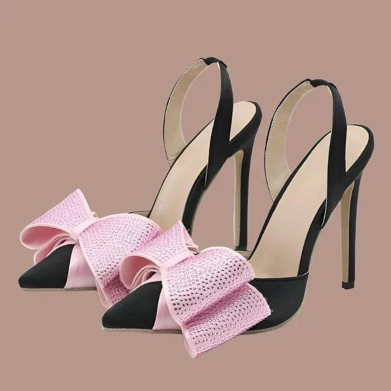 Butterfly-knot Ankle Strap Pointed Toe Thin Heels Shoes - Glova