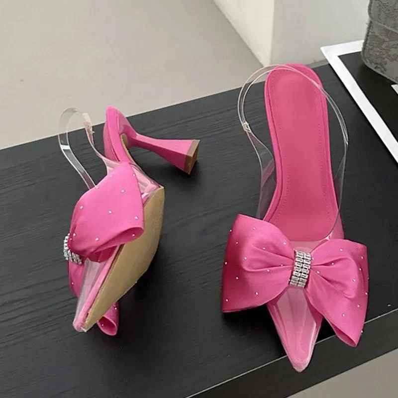 Butterfly-knot Pumps PVC Transparent High Heels Sandals - Glova