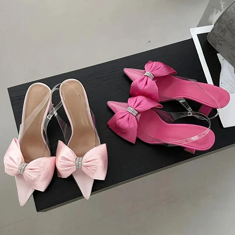 Butterfly-knot Pumps PVC Transparent High Heels Sandals - Glova