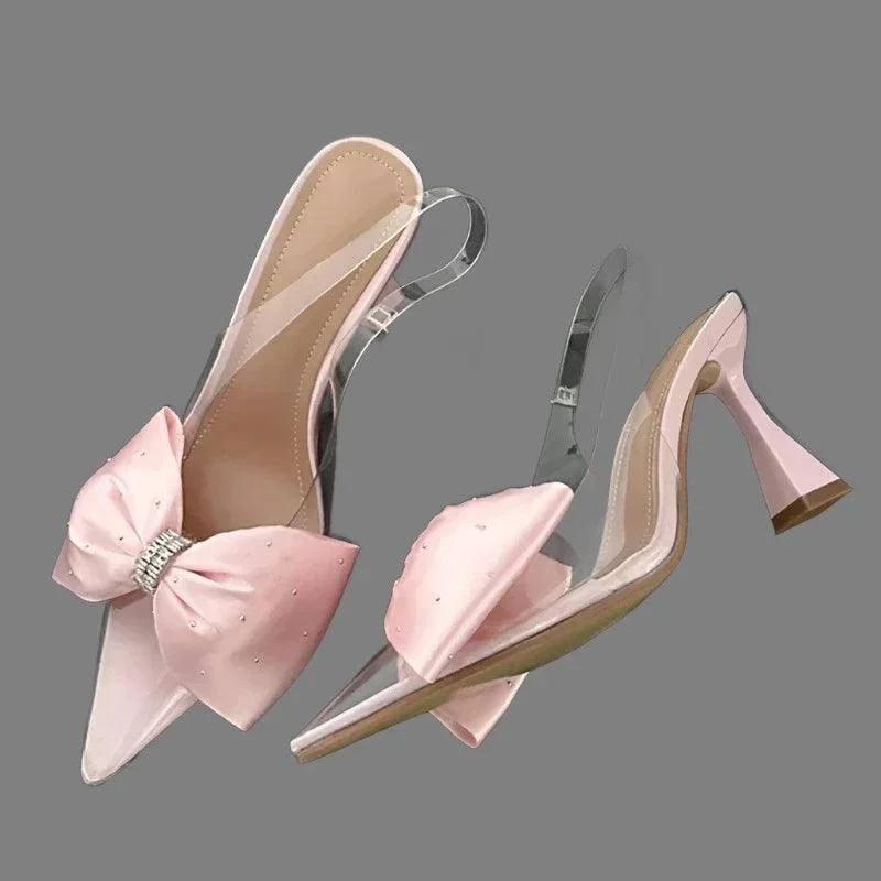 Butterfly-knot Pumps PVC Transparent High Heels Sandals - Glova