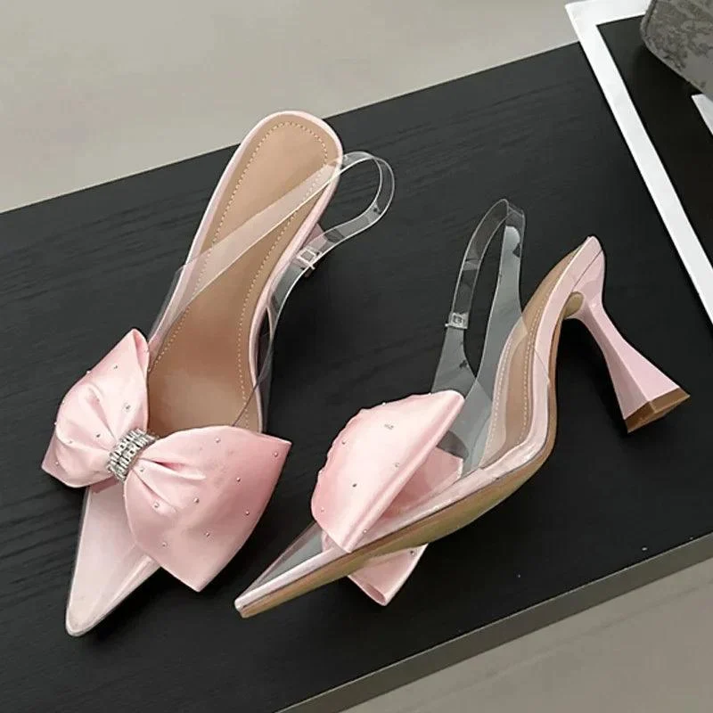 Butterfly-knot Pumps PVC Transparent High Heels Sandals - Glova