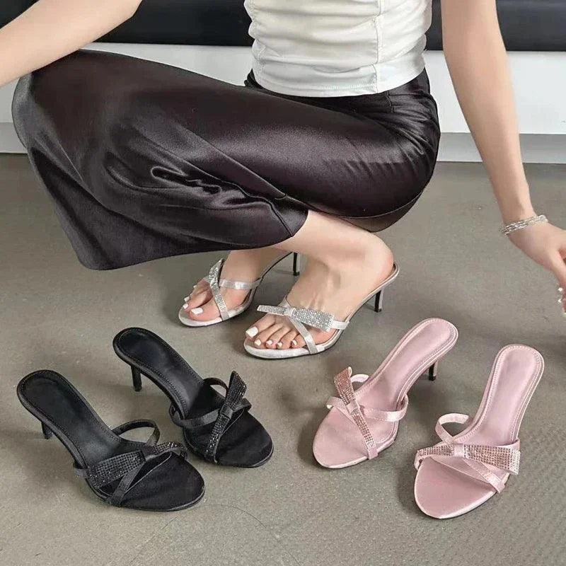 Butterfly-knot Thin Low Heels Narrow Band Stripper Shoes - Glova