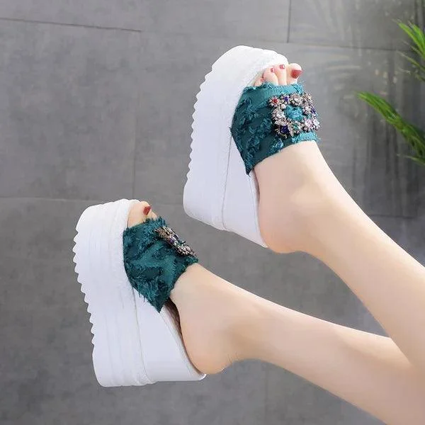 Butterfly-Knot Wedge Cotton Fabric Platform Shoes - Glova