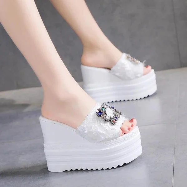 Butterfly-Knot Wedge Cotton Fabric Platform Shoes - Glova