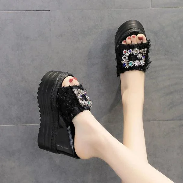 Butterfly-Knot Wedge Cotton Fabric Platform Shoes - Glova