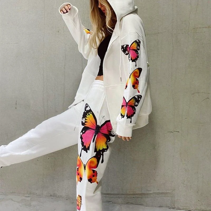 Butterfly Print Hoodie & Jogger Set - Glova