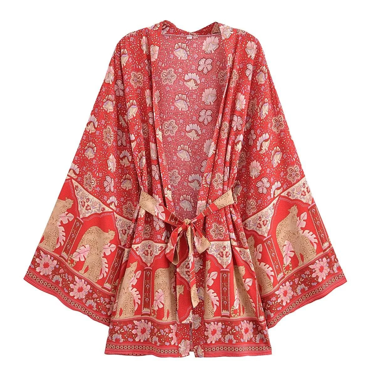 Cadence Floral Kimono In Red - Glova