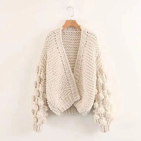 Caitlin Puff Sleeves Hand Knit Cardigan - Glova