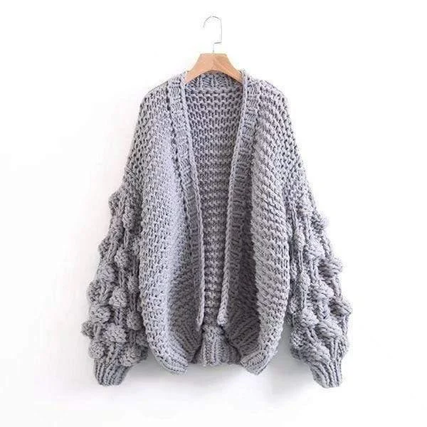 Caitlin Puff Sleeves Hand Knit Cardigan - Glova