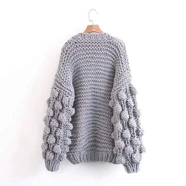 Caitlin Puff Sleeves Hand Knit Cardigan - Glova