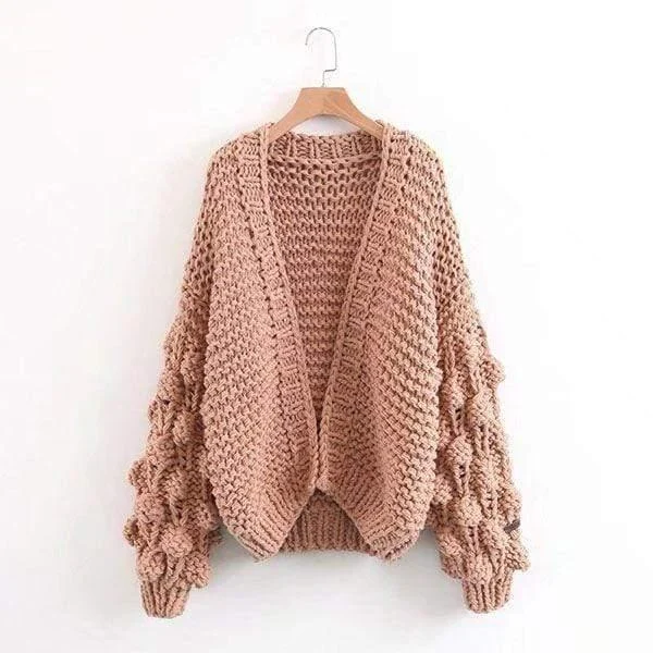 Caitlin Puff Sleeves Hand Knit Cardigan - Glova