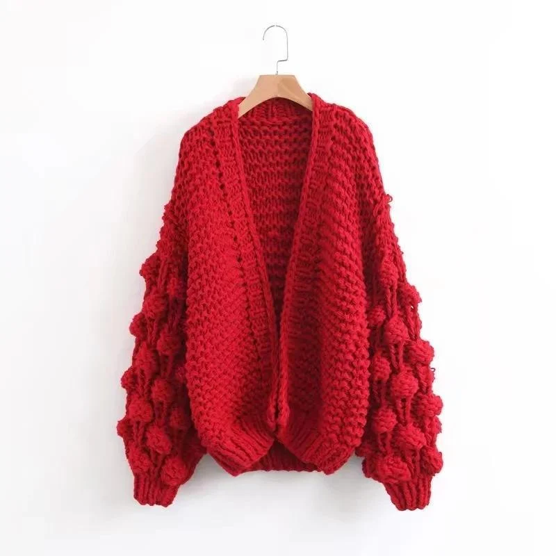 Caitlin Puff Sleeves Hand Knit Cardigan - Glova