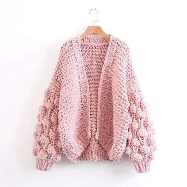 Caitlin Puff Sleeves Hand Knit Cardigan - Glova