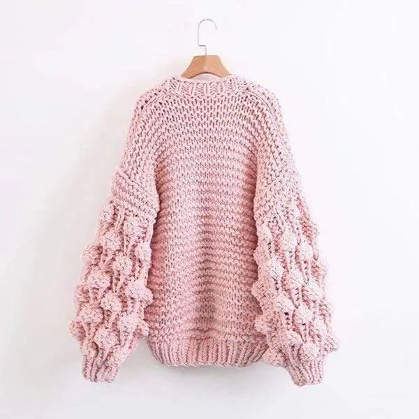 Caitlin Puff Sleeves Hand Knit Cardigan - Glova