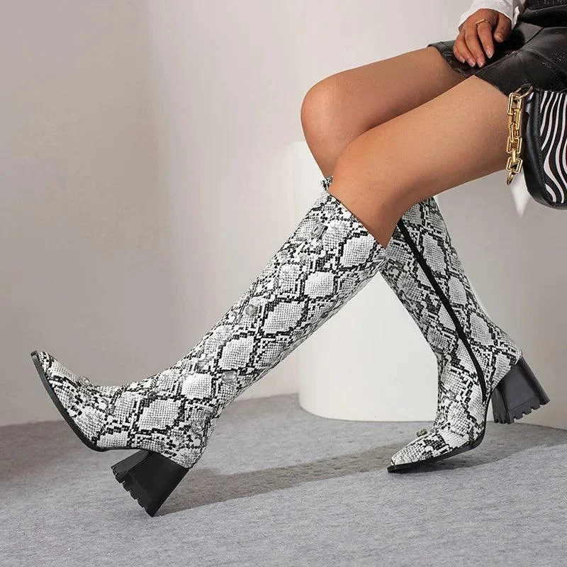 Calf Boots PU Leather Square Toe Zipper Women's Boots - Glova