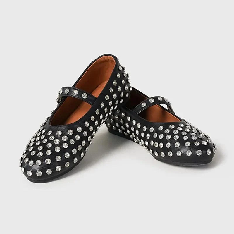 Calla Rhinestone Rivet Ballet Flats - Glova