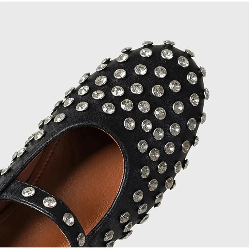 Calla Rhinestone Rivet Ballet Flats - Glova