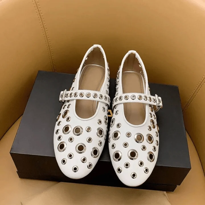 Calla Rhinestone Rivet Ballet Flats - Glova