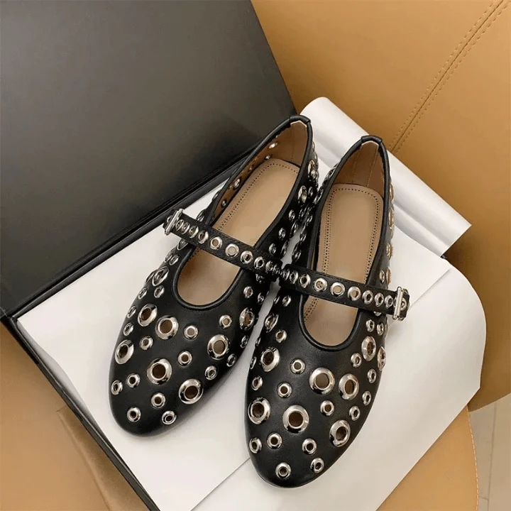 Calla Rhinestone Rivet Ballet Flats - Glova