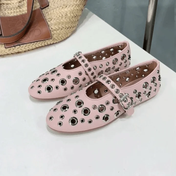 Calla Rhinestone Rivet Ballet Flats - Glova