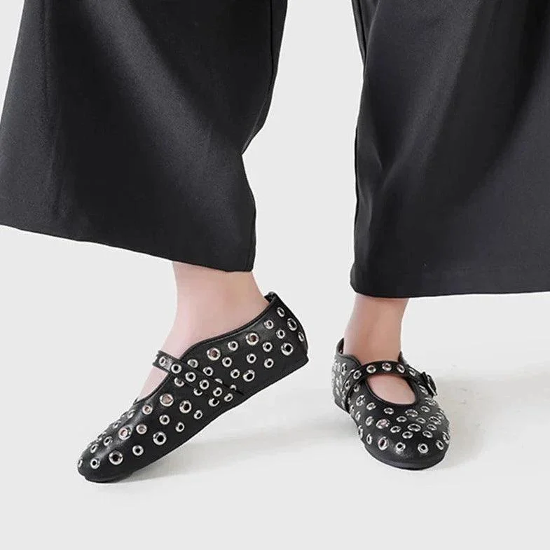 Calla Rhinestone Rivet Ballet Flats - Glova