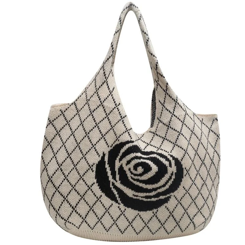 Camellia Flower Print Knit Hobo Bags - 4 Colors - Glova