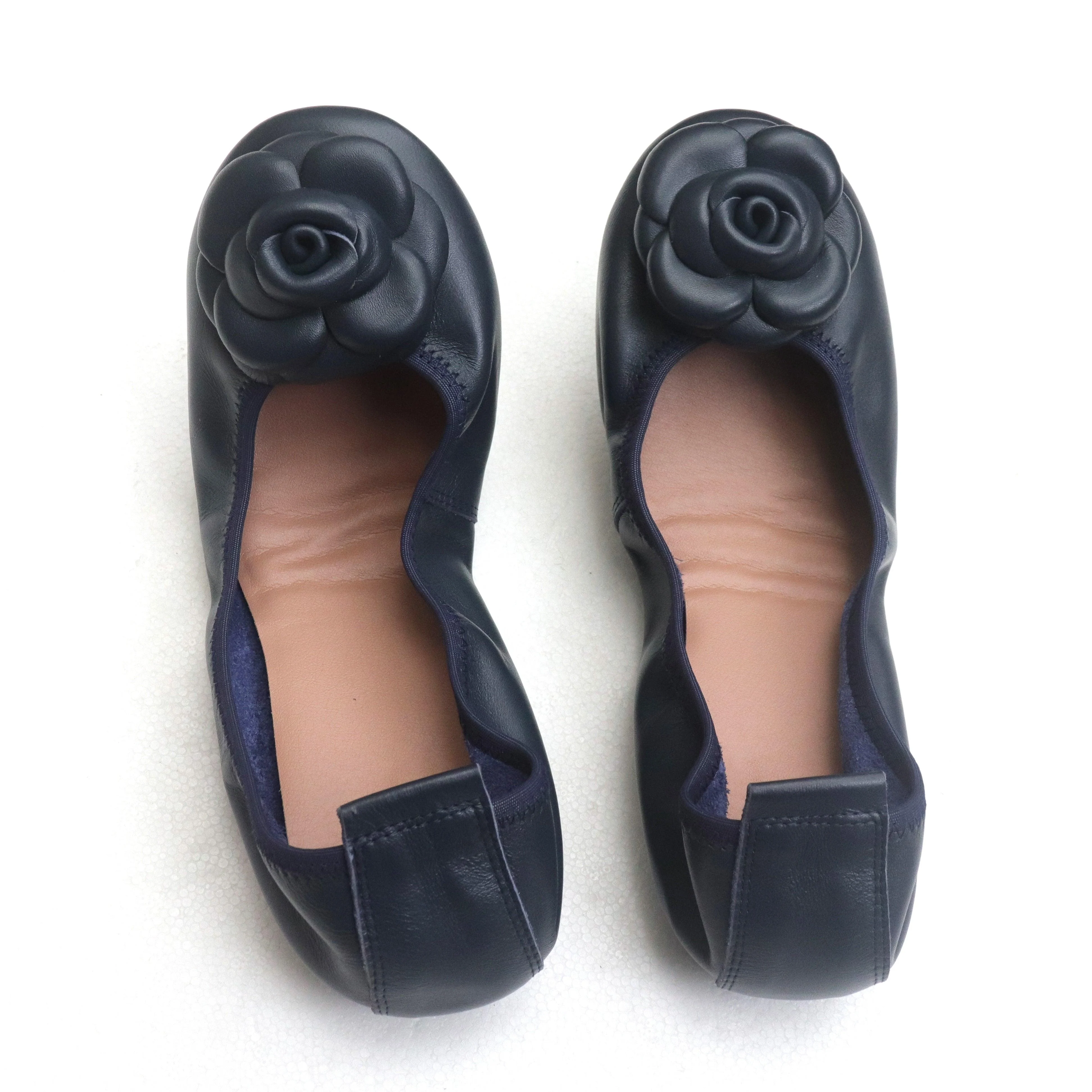 Camellia Genuine Leather Slip On Ballet Flats - Glova