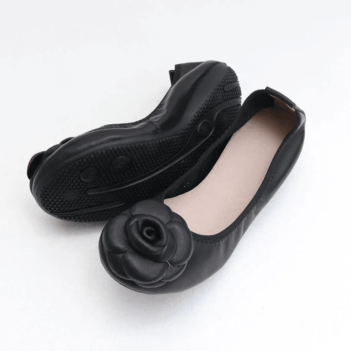 Camellia Genuine Leather Slip On Ballet Flats - Glova