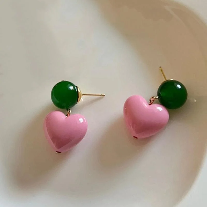 Candy Color Heart and Beads Earrings - Glova