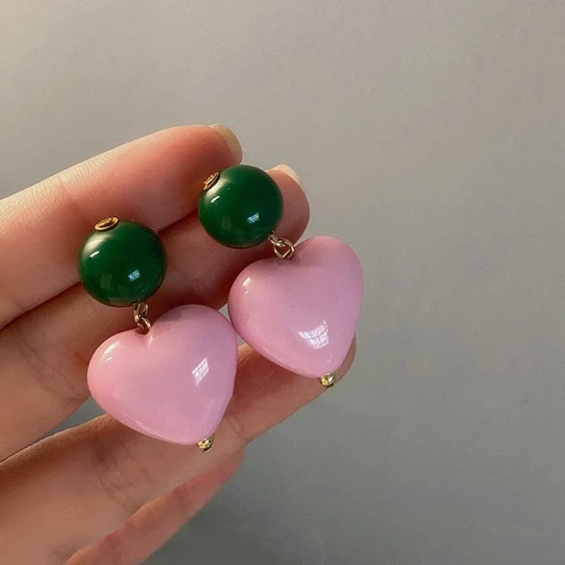 Candy Color Heart and Beads Earrings - Glova