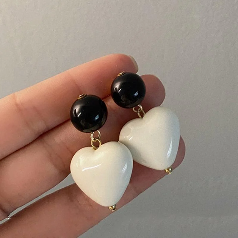 Candy Color Heart and Beads Earrings - Glova