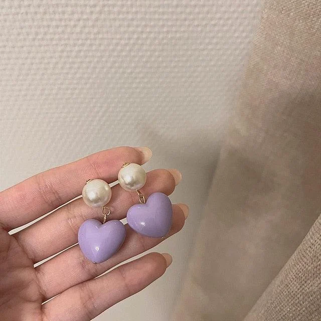 Candy Color Heart and Beads Earrings - Glova