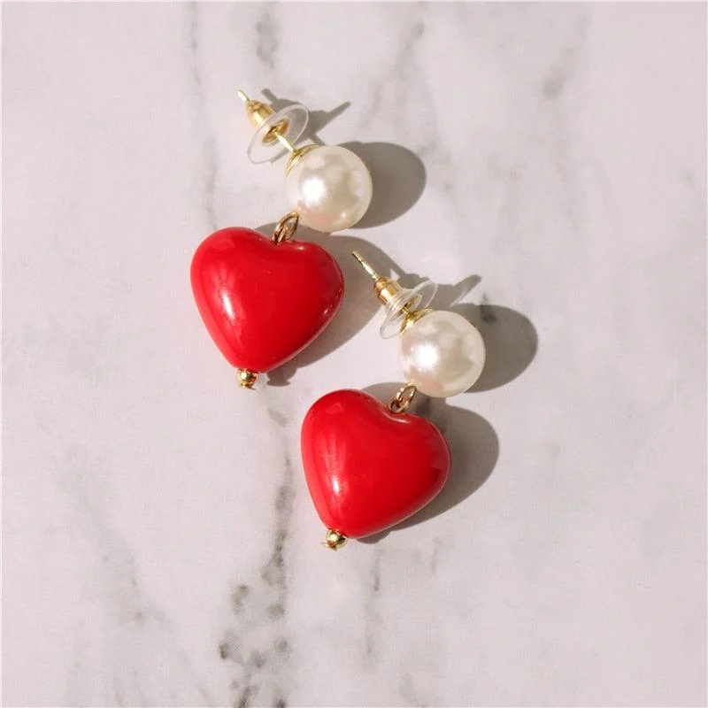 Candy Color Heart and Beads Earrings - Glova