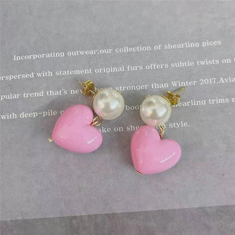 Candy Color Heart and Beads Earrings - Glova