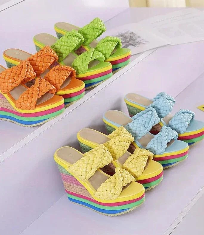 Candy Color High Platform Wedges Plus Size Sandals Shoes - Glova