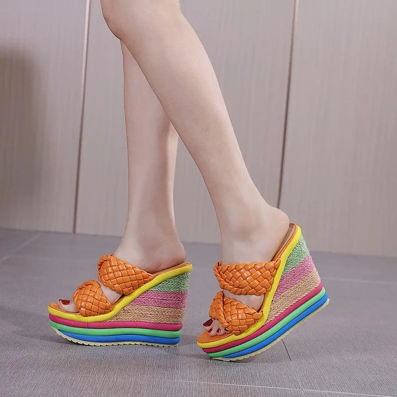 Candy Color High Platform Wedges Plus Size Sandals Shoes - Glova