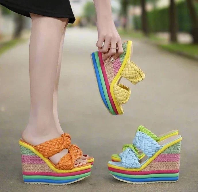 Candy Color High Platform Wedges Plus Size Sandals Shoes - Glova