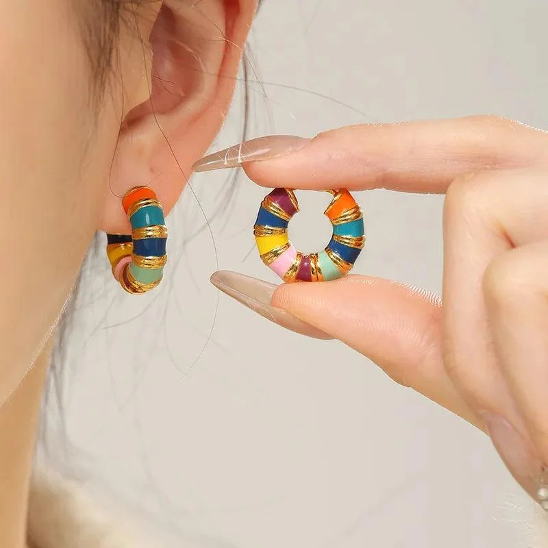 Candy Stripe Resin Round Hoop Earrings - Glova