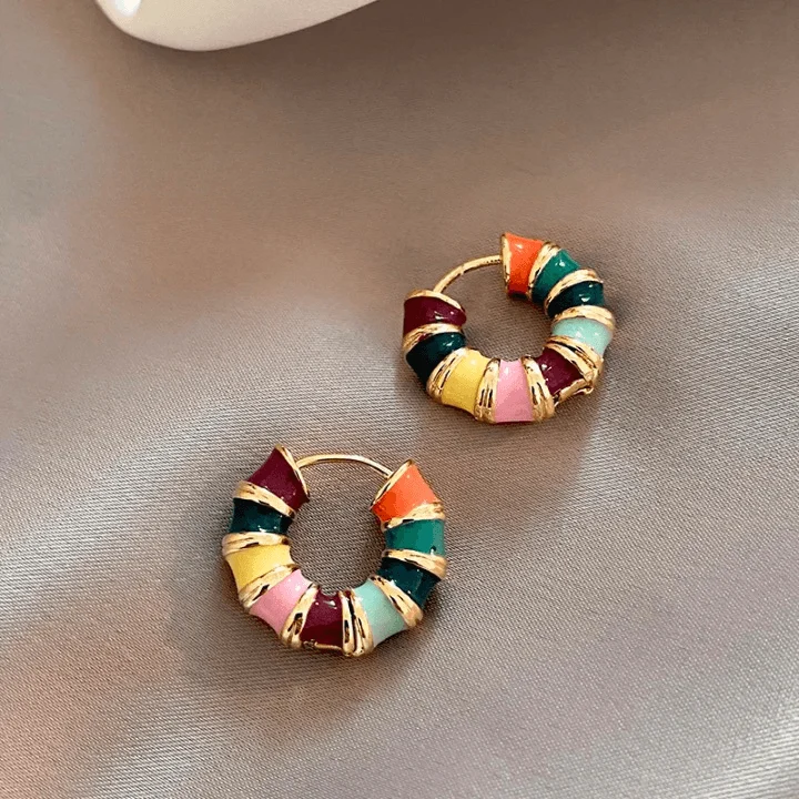 Candy Stripe Resin Round Hoop Earrings - Glova