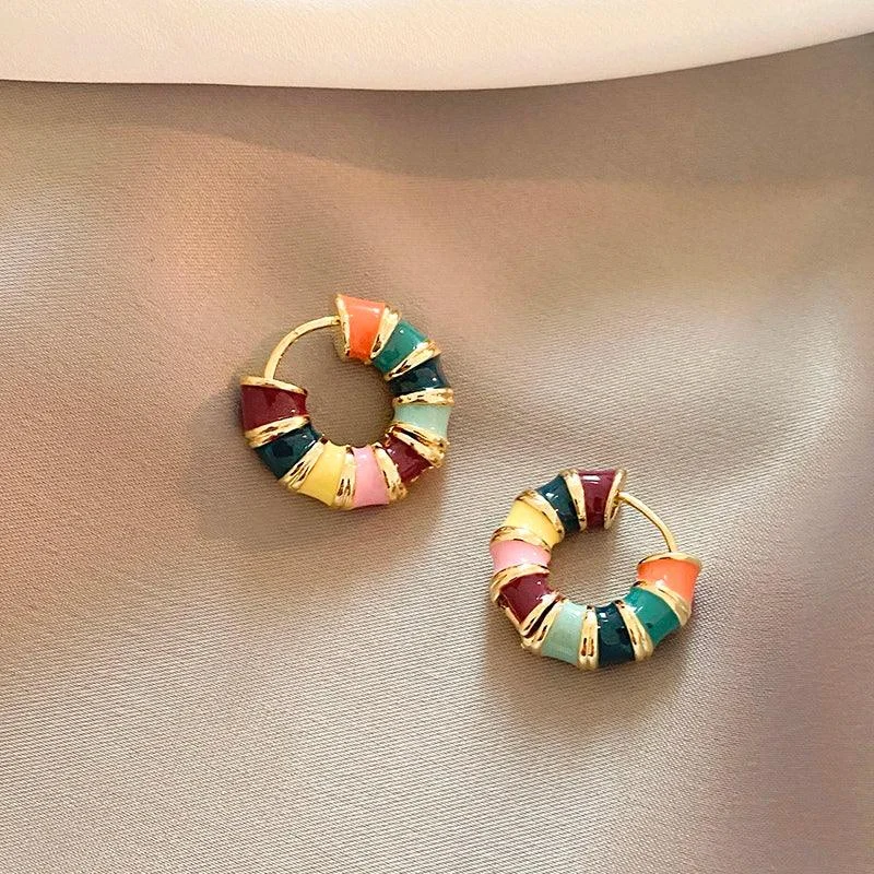 Candy Stripe Resin Round Hoop Earrings - Glova